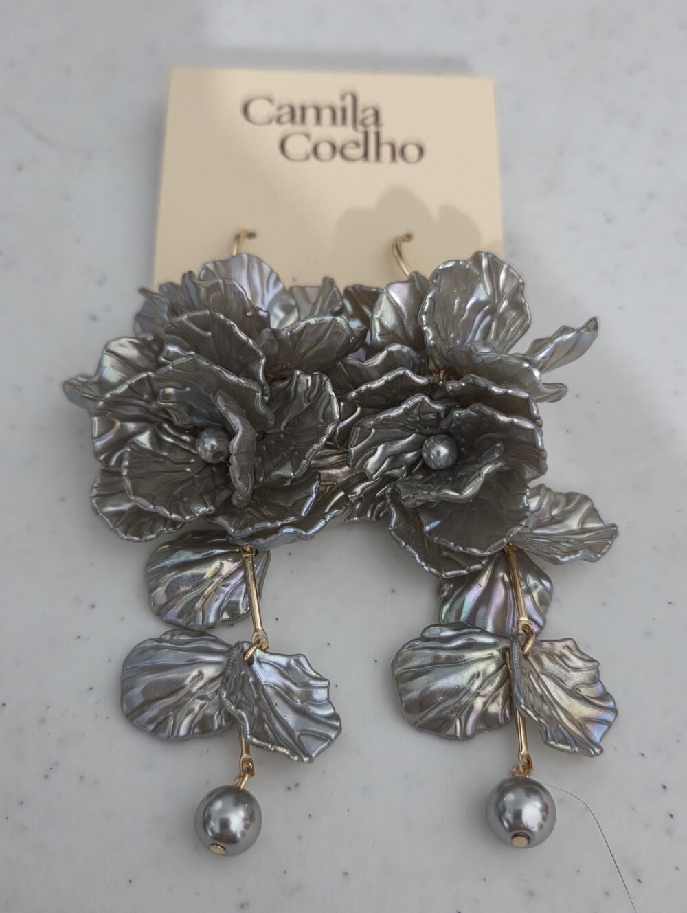NWT Camila Coelho Shiny Gray Dangle Earrings